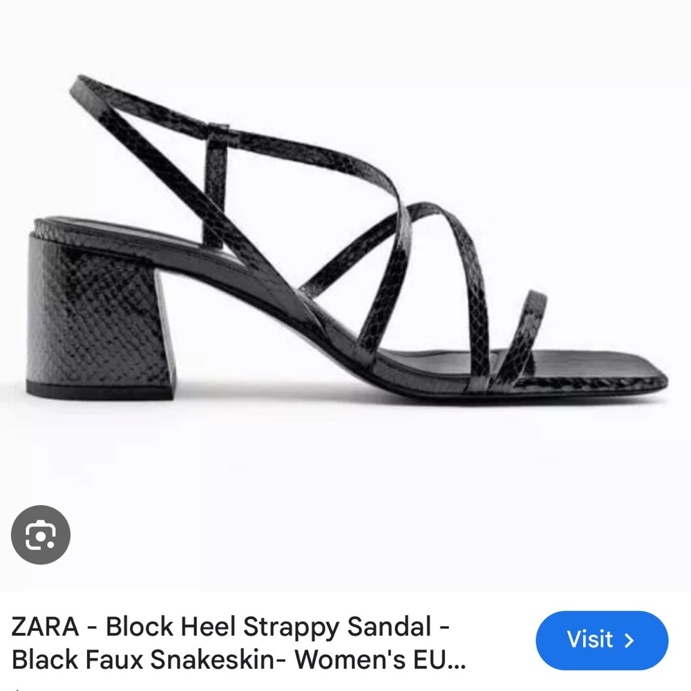 ZARA - Block Heel Strappy Sandal -Black Faux Snakeskin